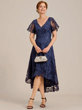 V-Neck Lace Applique High-Low Mother of the Bride Dress